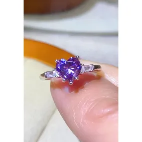 1 Carat Moissanite Heart-Shaped Platinum-Plated Ring in Purple