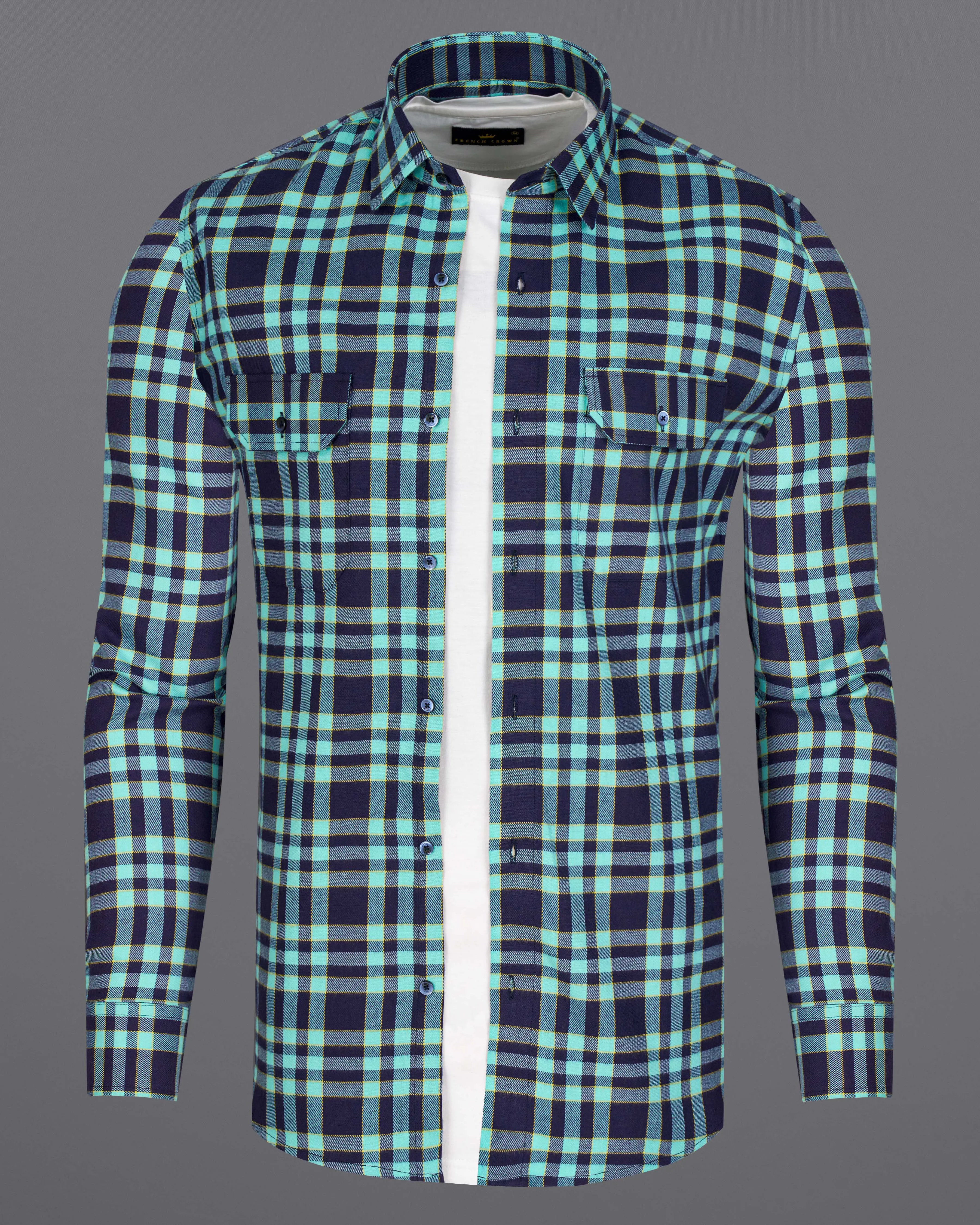 Aqua Island with Bleached Cedar Plaid Twill Overshirt/Shacket