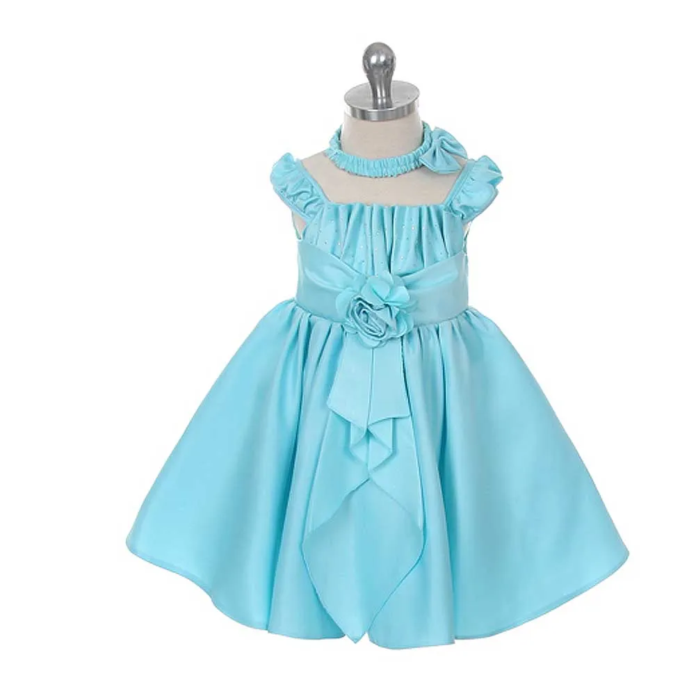 Aqua Satin Jewel Ruffle Pageant Dress Baby Girls 6M-24M