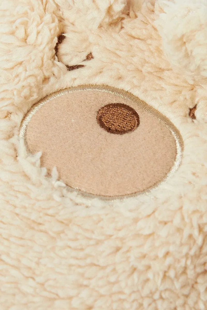 Beige Bear Fluffy Slippers