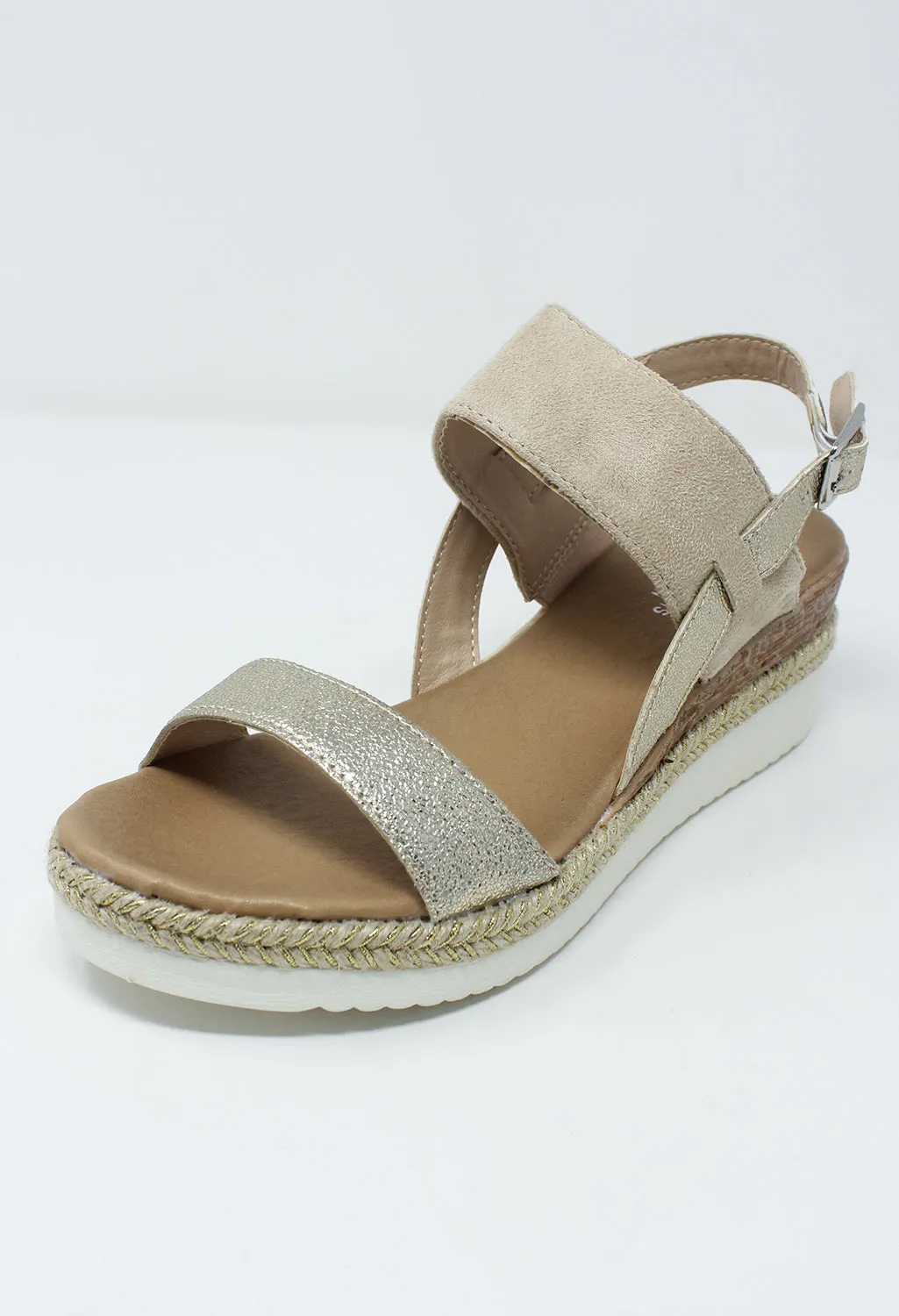 Beige Mid Wedge Strap sandal