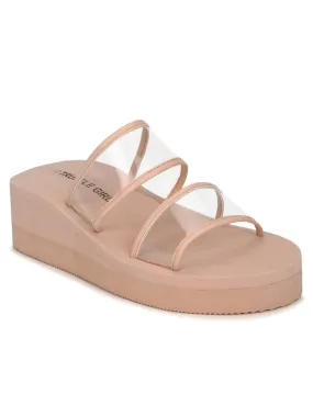 Beige PVC Wedges With Wide Clear Straps