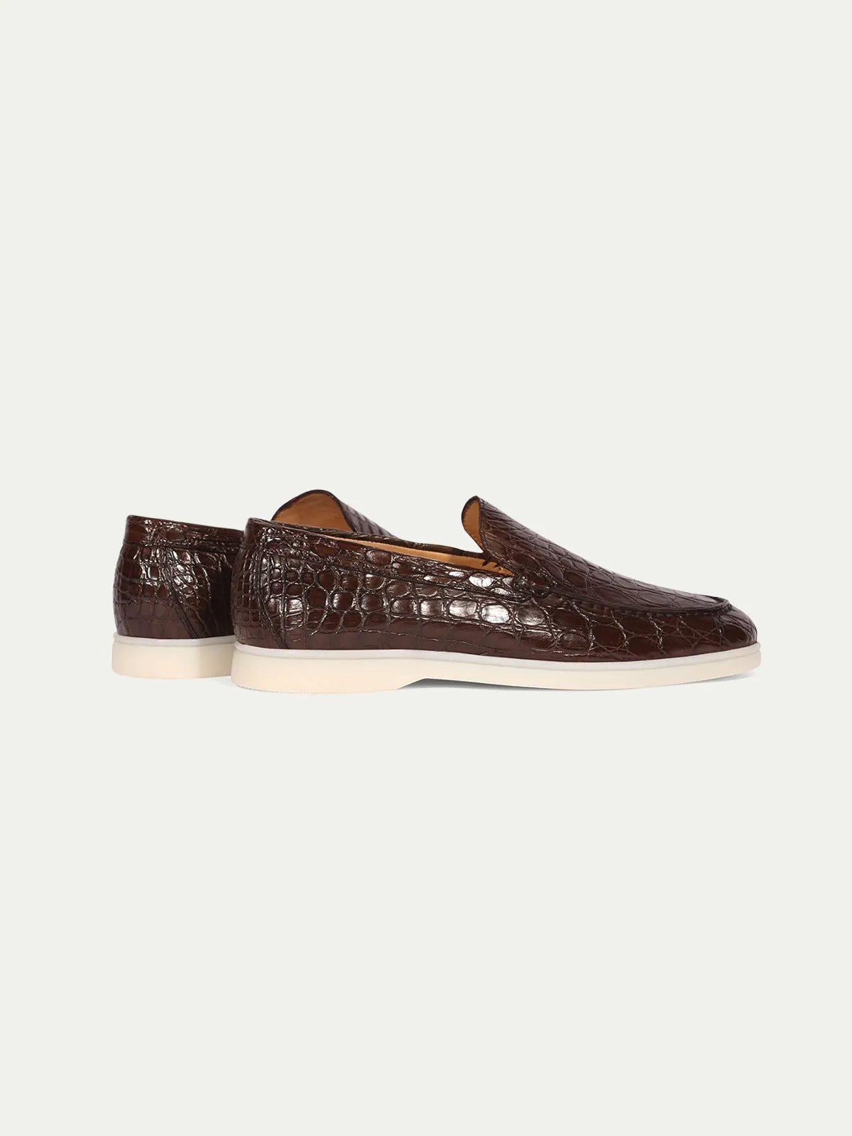 Brown Crocodile Yacht Loafers