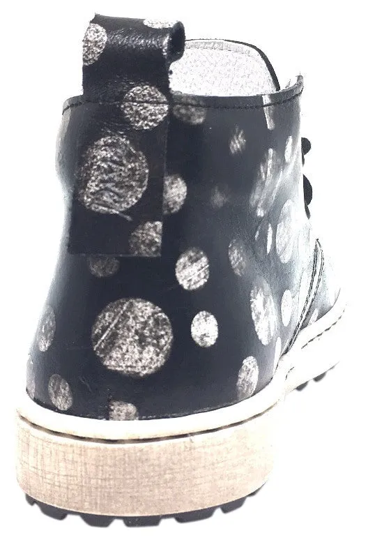 Emel Girl's & Boy's Black Polka Dot Smooth Leather High Top Sneaker with Distressed Sole