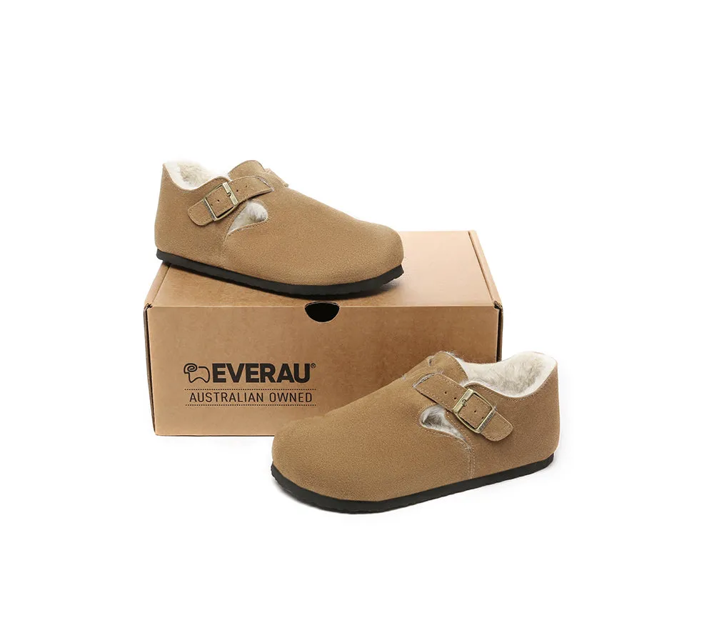 EVERAU Adjustable Buckled Straps Suede Flat Clog Slippers Marla