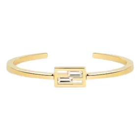 Fendi Baguette Crystal and Gold Small Cuff Bracelet