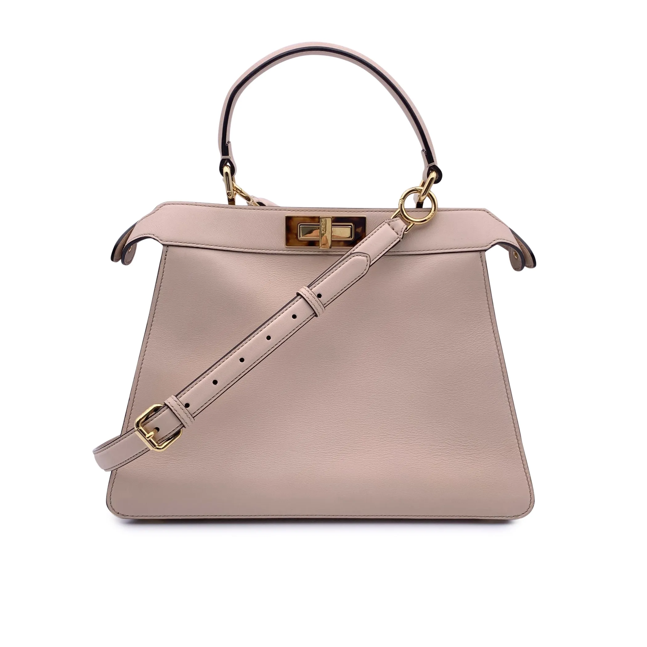 Fendi Beige Leather Peekaboo ISeeU Medium Top Handle Satchel