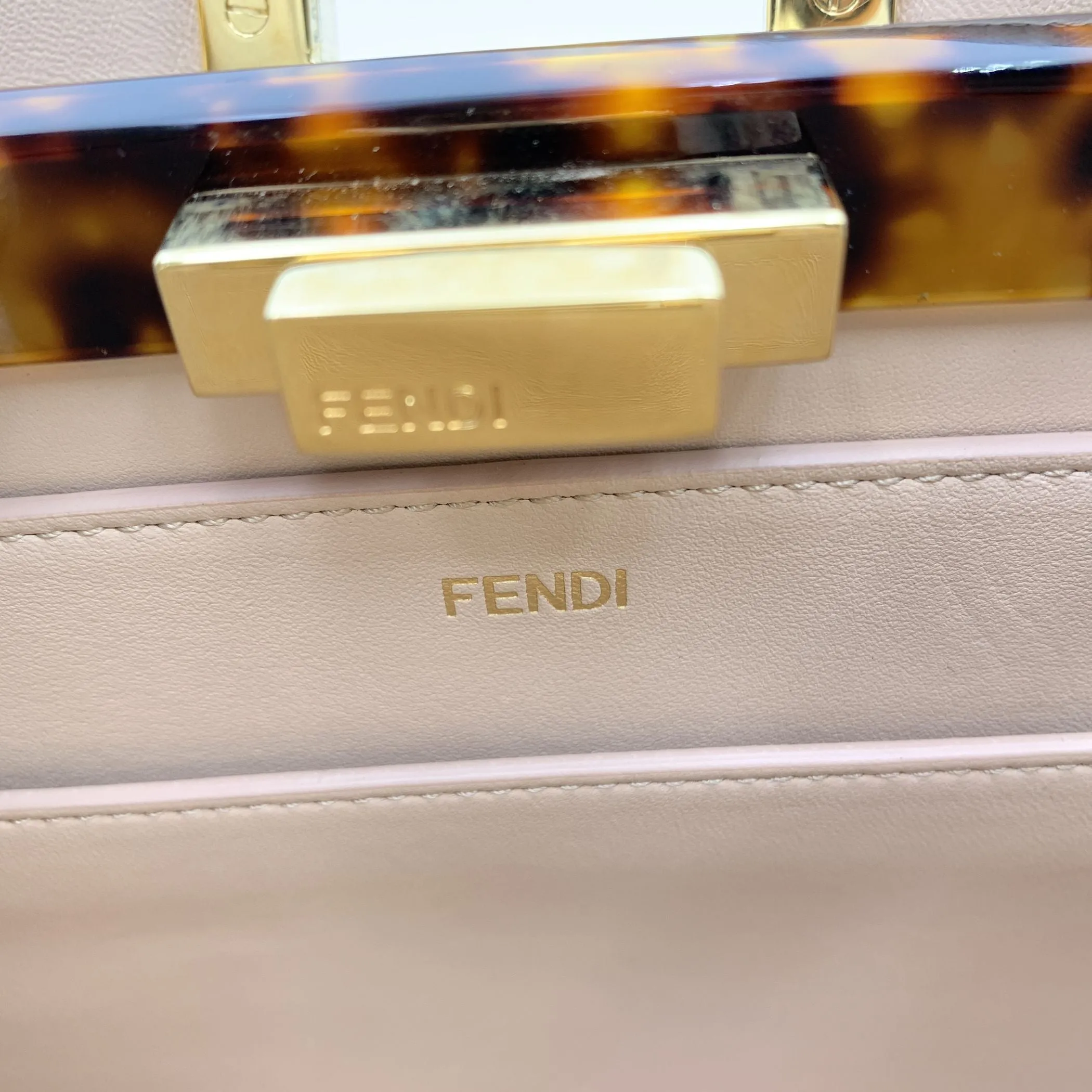 Fendi Beige Leather Peekaboo ISeeU Medium Top Handle Satchel