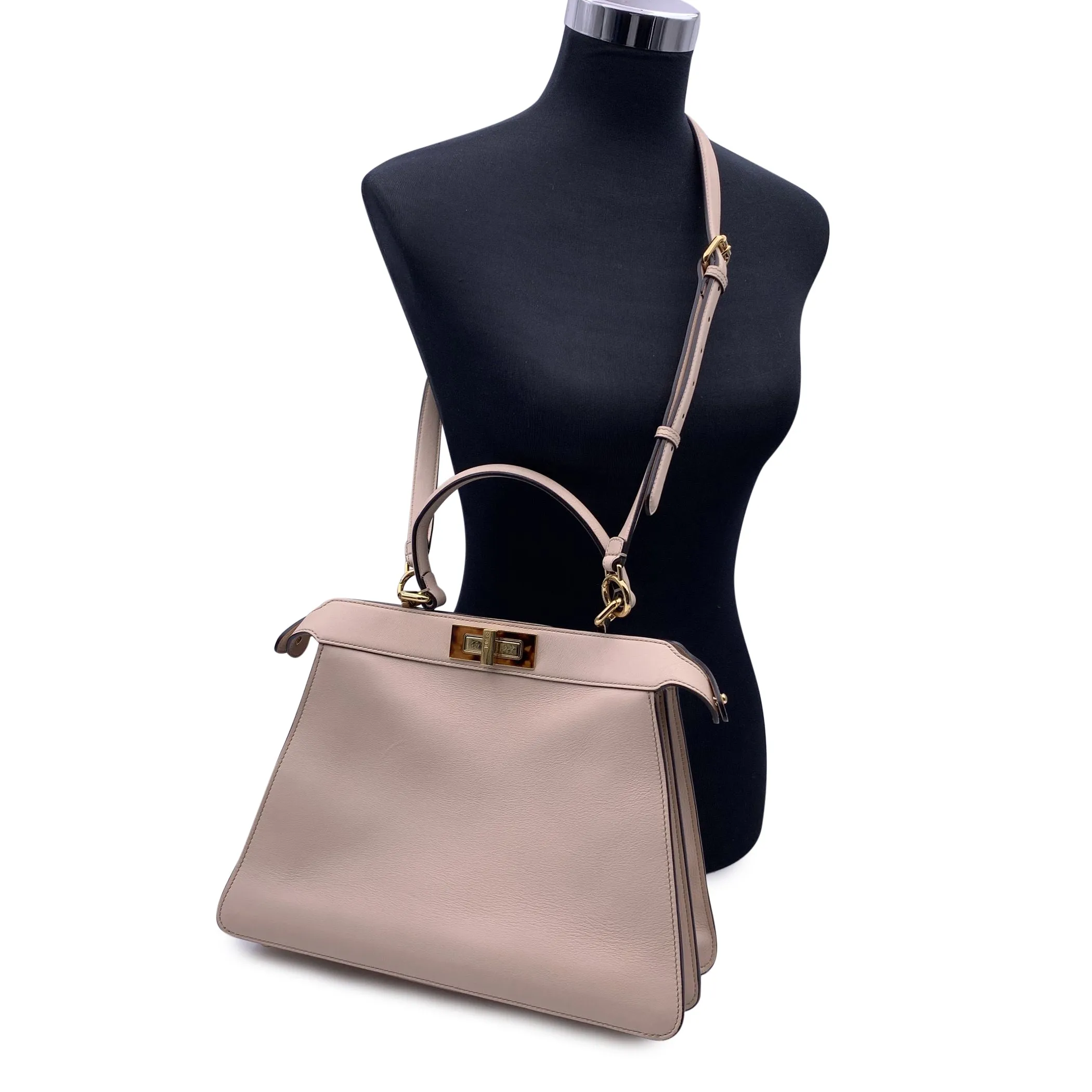 Fendi Beige Leather Peekaboo ISeeU Medium Top Handle Satchel