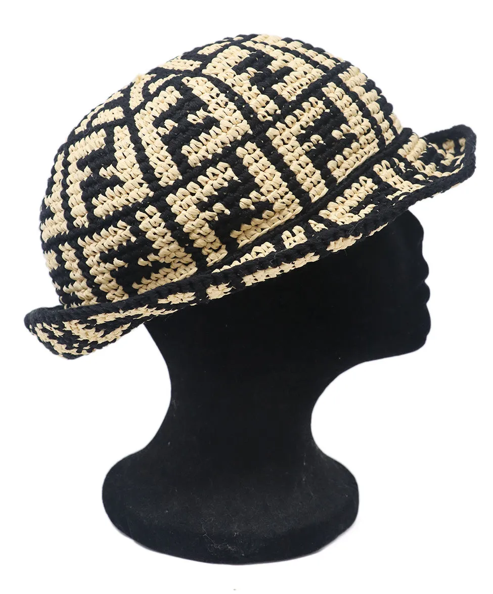 Fendi Black & Beige Raffia Hat