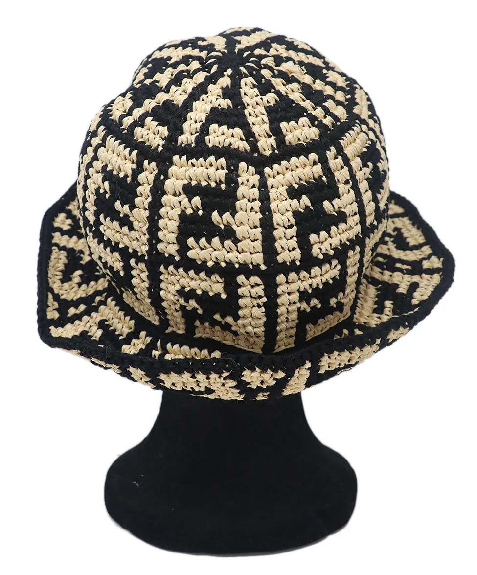 Fendi Black & Beige Raffia Hat