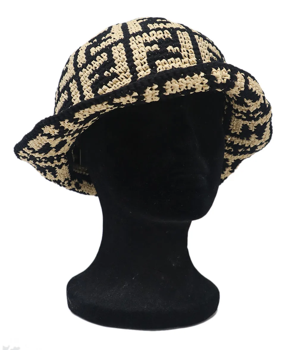 Fendi Black & Beige Raffia Hat