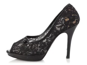 Fendi Black Lace Peep Toe Pumps