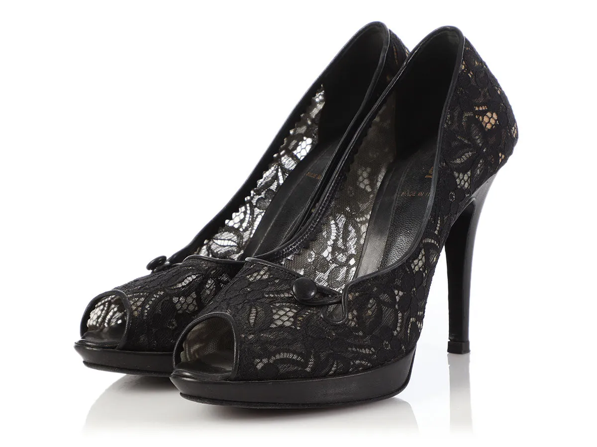 Fendi Black Lace Peep Toe Pumps