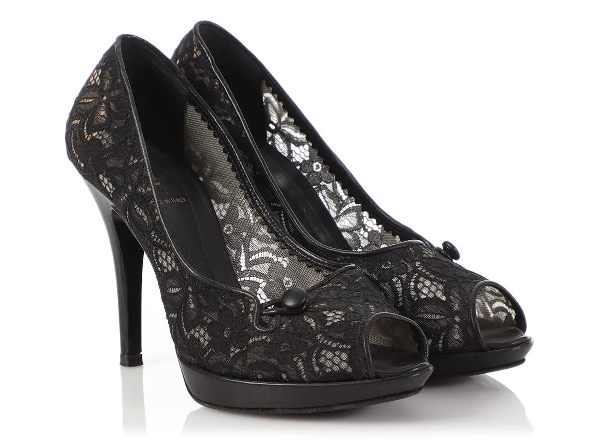 Fendi Black Lace Peep Toe Pumps