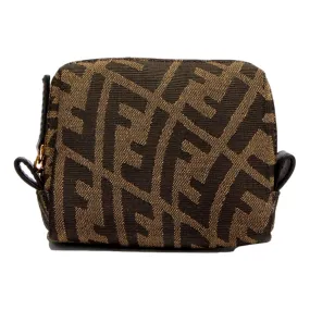 Fendi FF Vertigo Brown Canvas Small Travel Beauty Pouch Clutch Bag