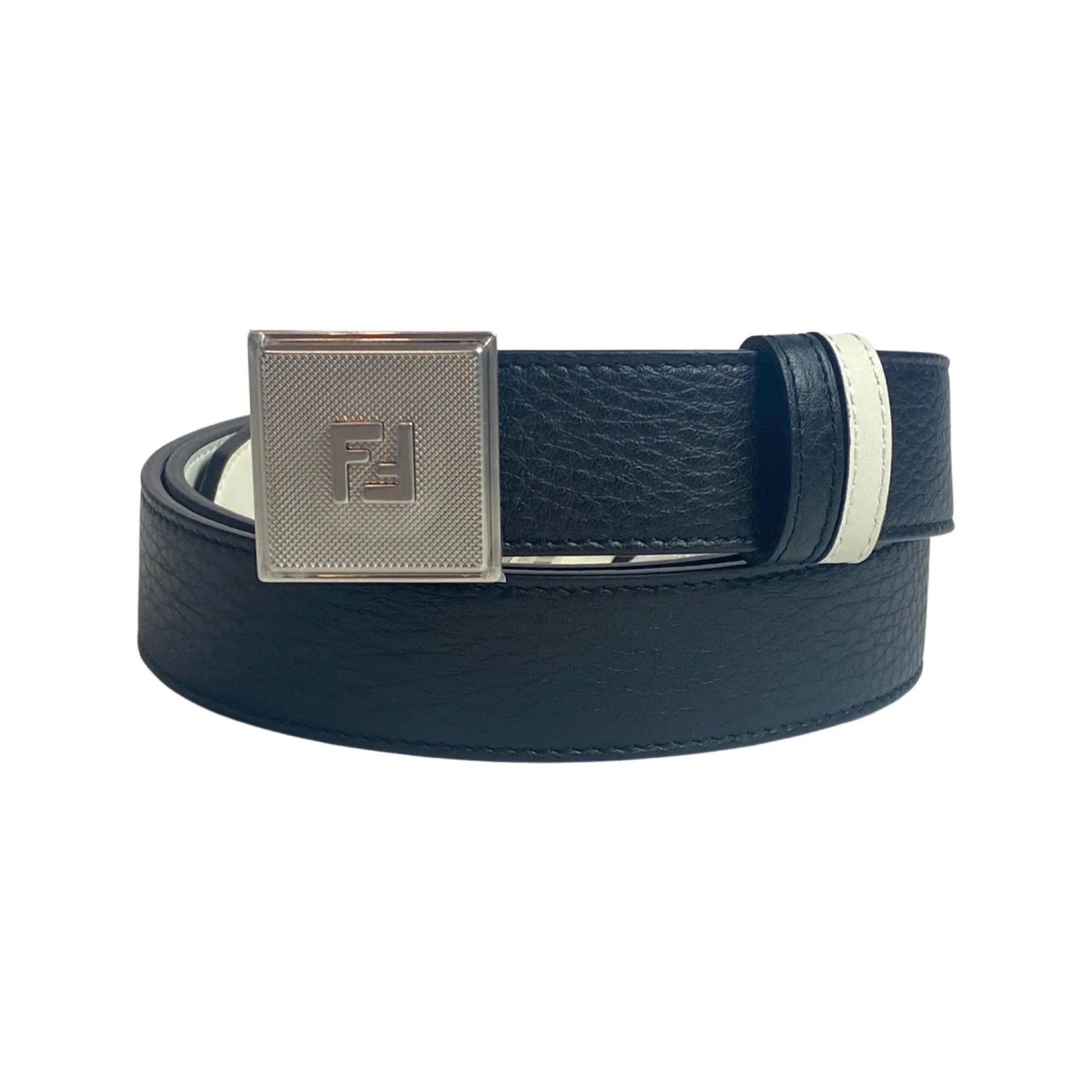 Fendi Mens Black White Reversible Grained Leather Belt 105