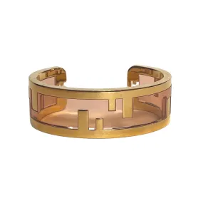 Fendi O'Lock Womens Gold Metal and Dust Pink Plexiglass Small Bracelet