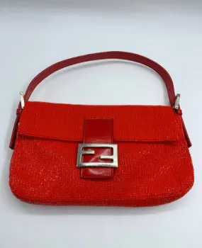 Fendi Red Beaded Baguette Shoulder Bag