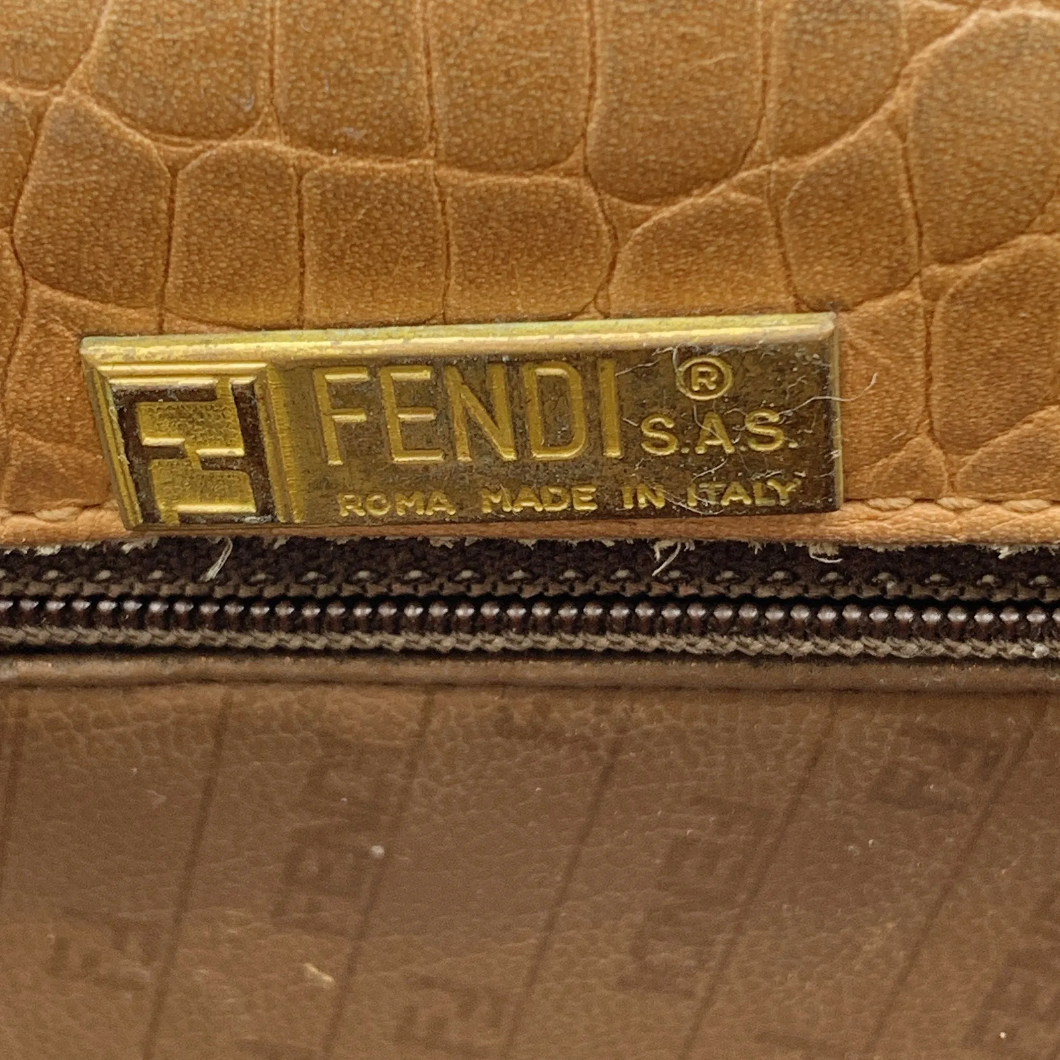 Fendi Vintage Beige Embossed Leather Messenger Shoulder Bag