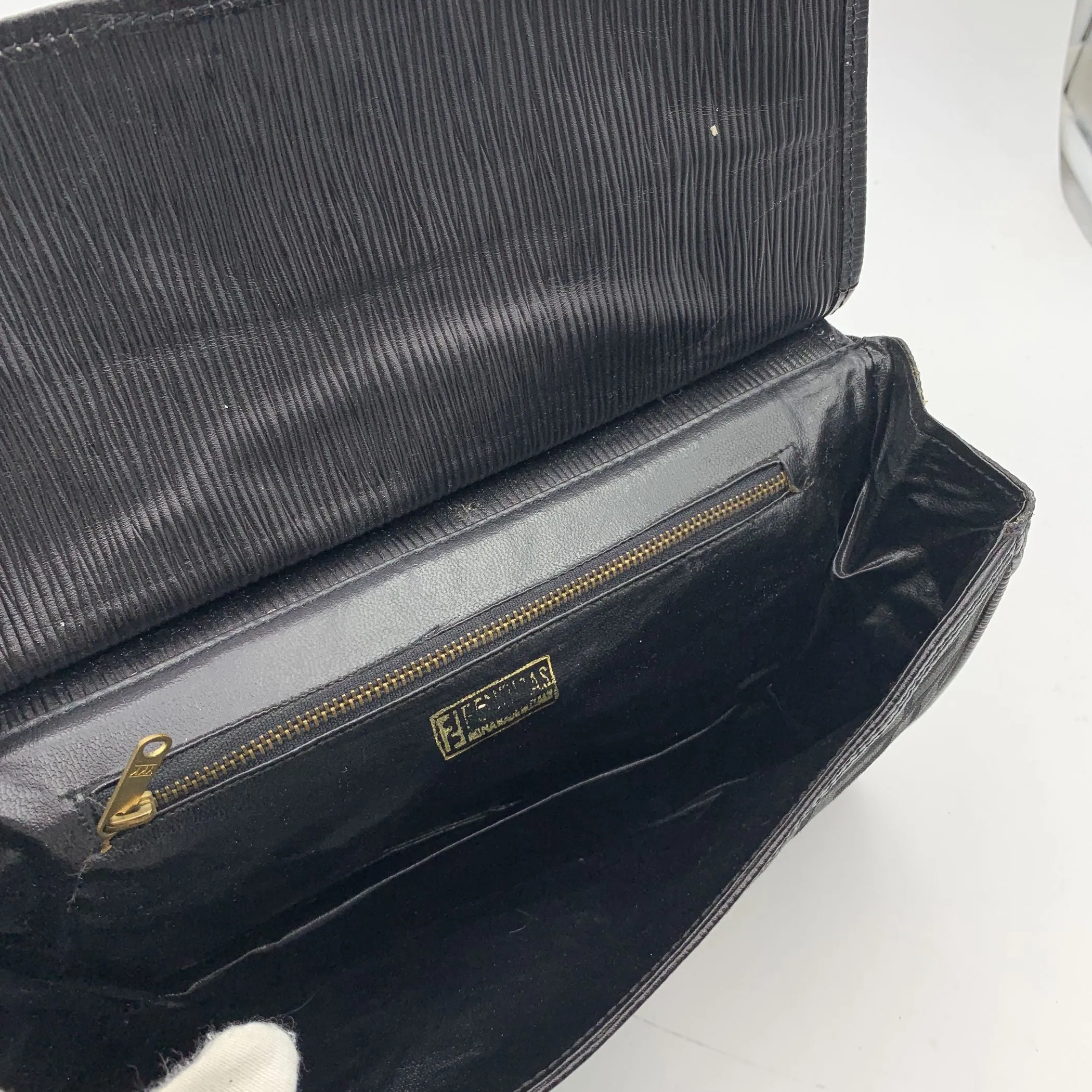 Fendi Vintage Black Monogram Zucca Canvas Clutch Bag Purse