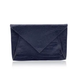 Fendi Vintage Blue Embossed Portfolio Envelope Clutch Bag