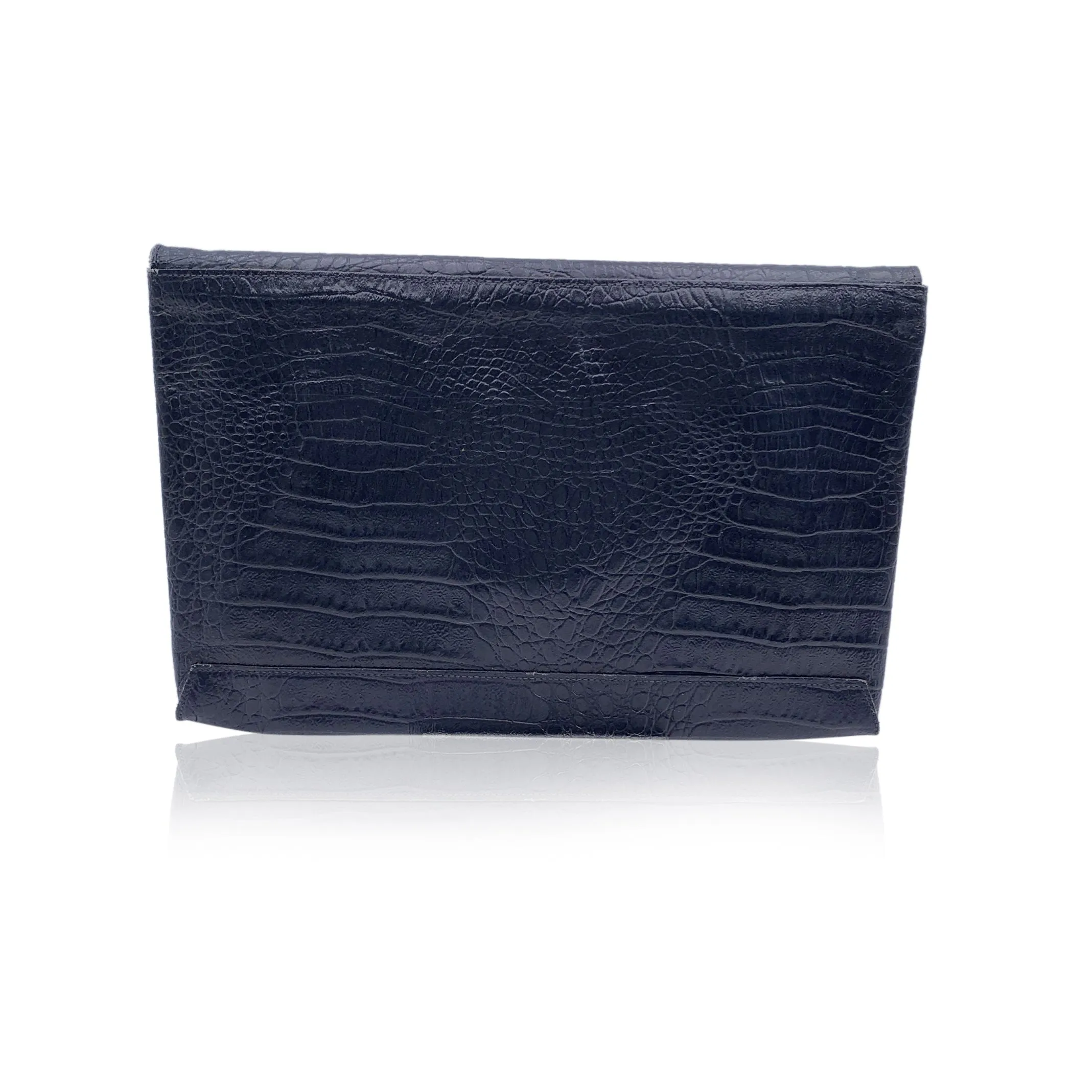 Fendi Vintage Blue Embossed Portfolio Envelope Clutch Bag