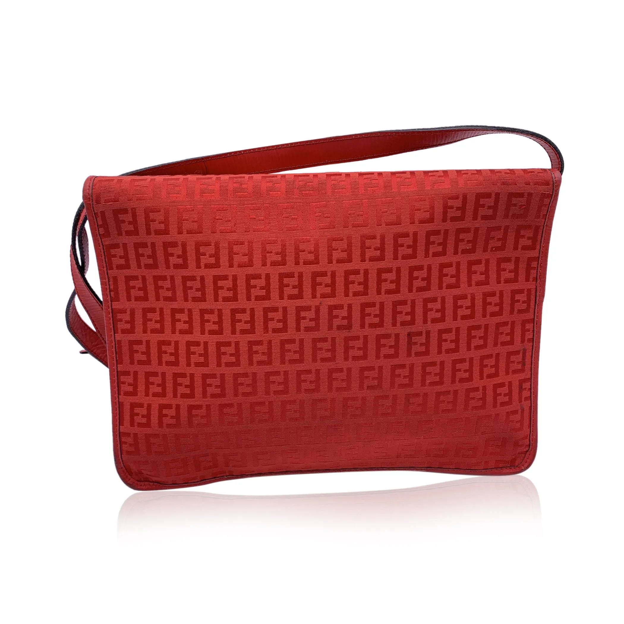 Fendi Vintage Red FF Monogram Canvas Messenger Bag