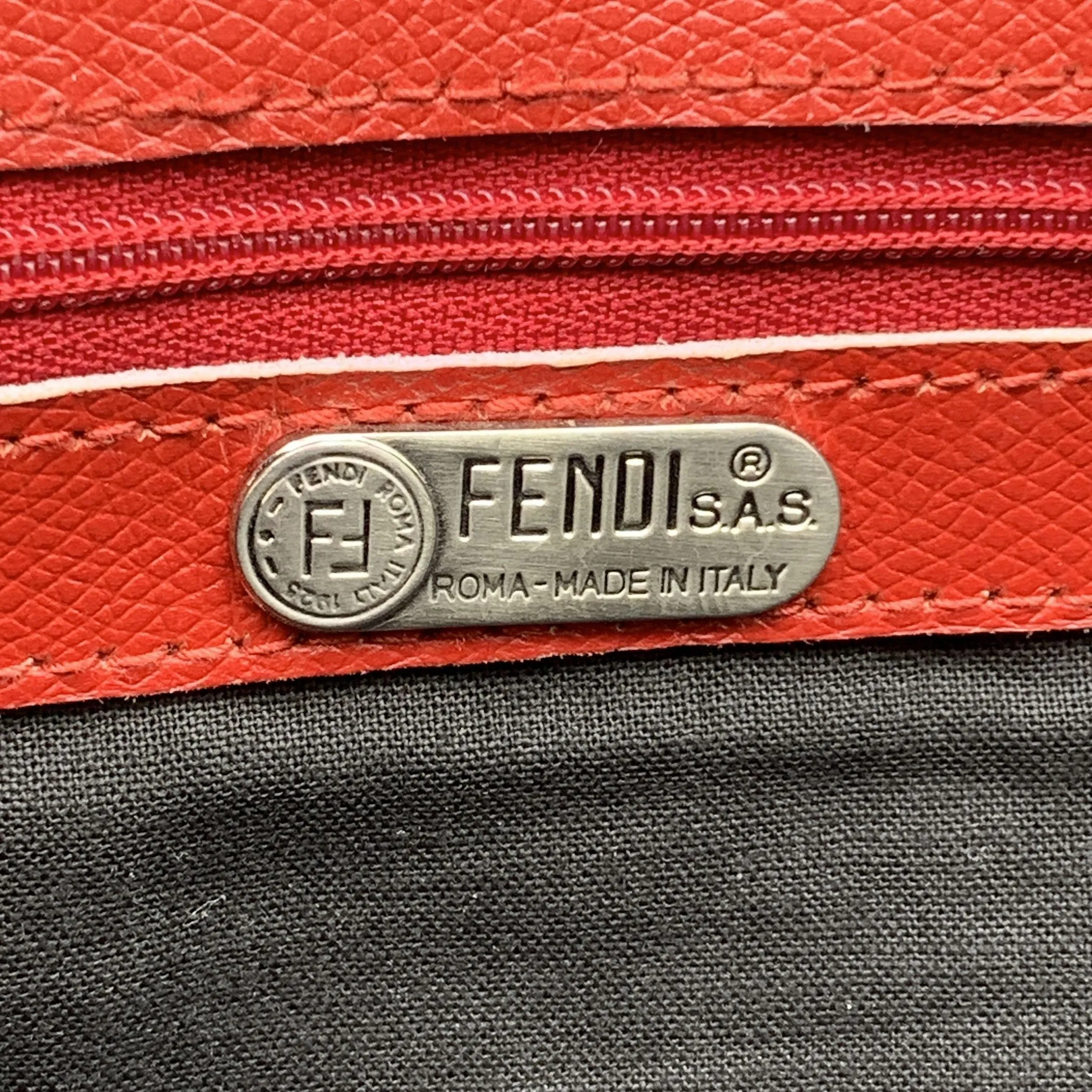 Fendi Vintage Red Monogram Canvas Duffle Travel Bag Handbag