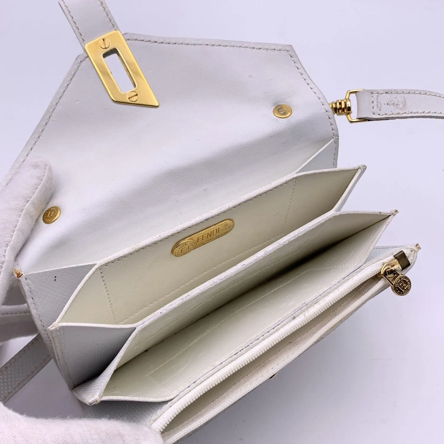 Fendi Vintage White Leather Textured Convertible Mini Handbag