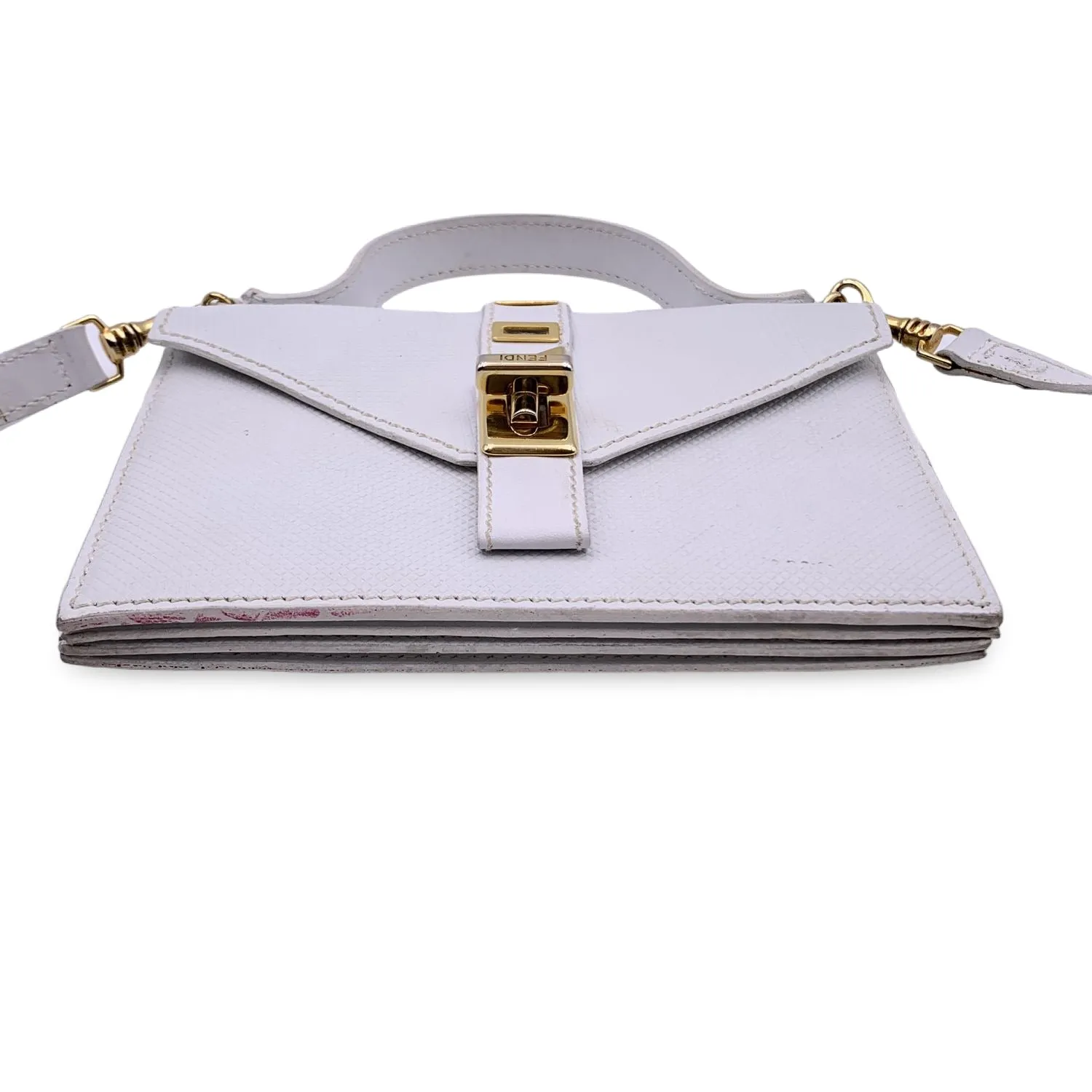 Fendi Vintage White Leather Textured Convertible Mini Handbag