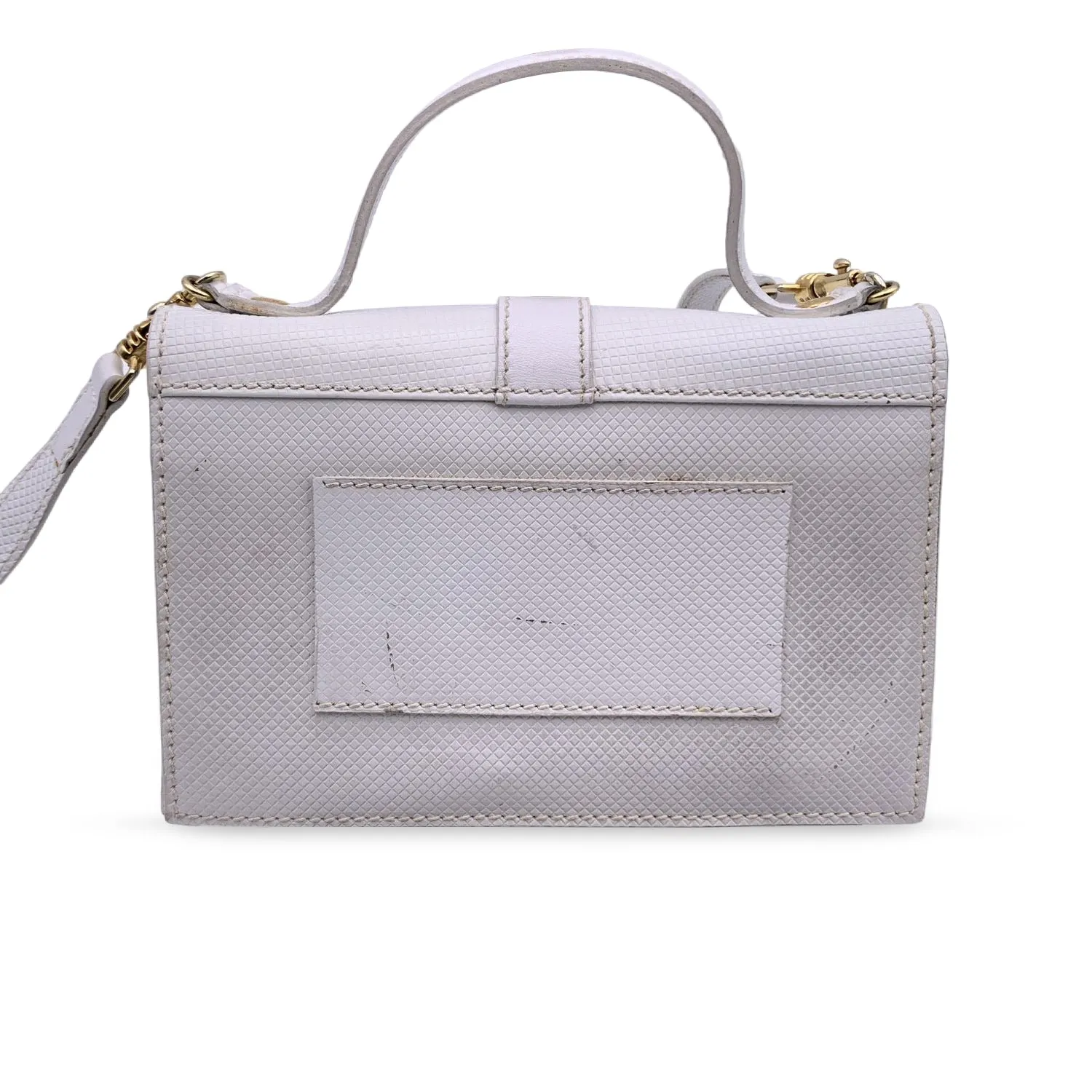 Fendi Vintage White Leather Textured Convertible Mini Handbag