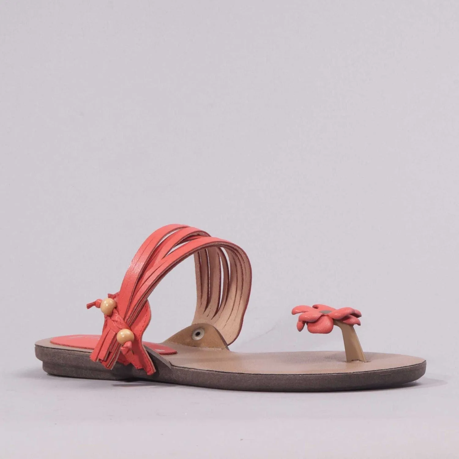 Flower and Strappy Sandal in Coral - 7967