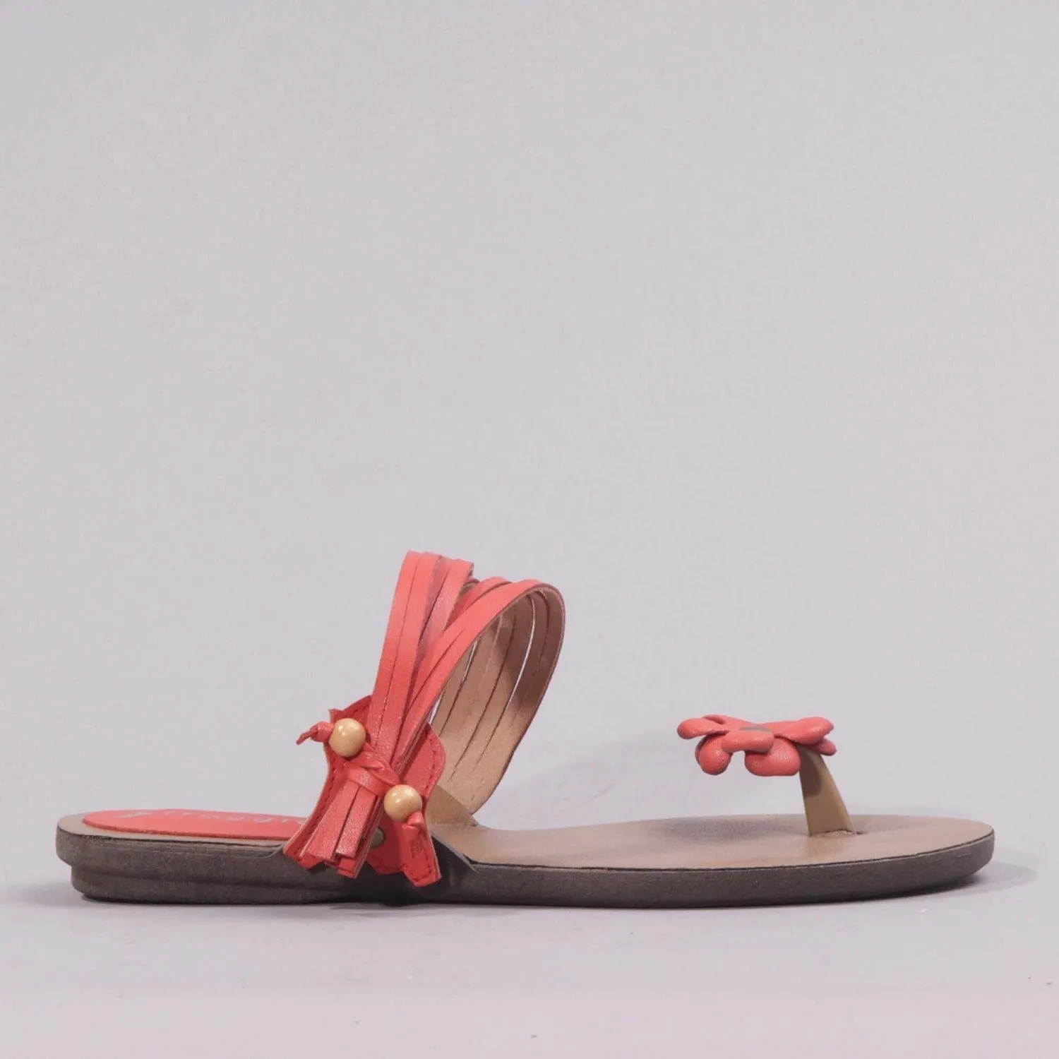 Flower and Strappy Sandal in Coral - 7967