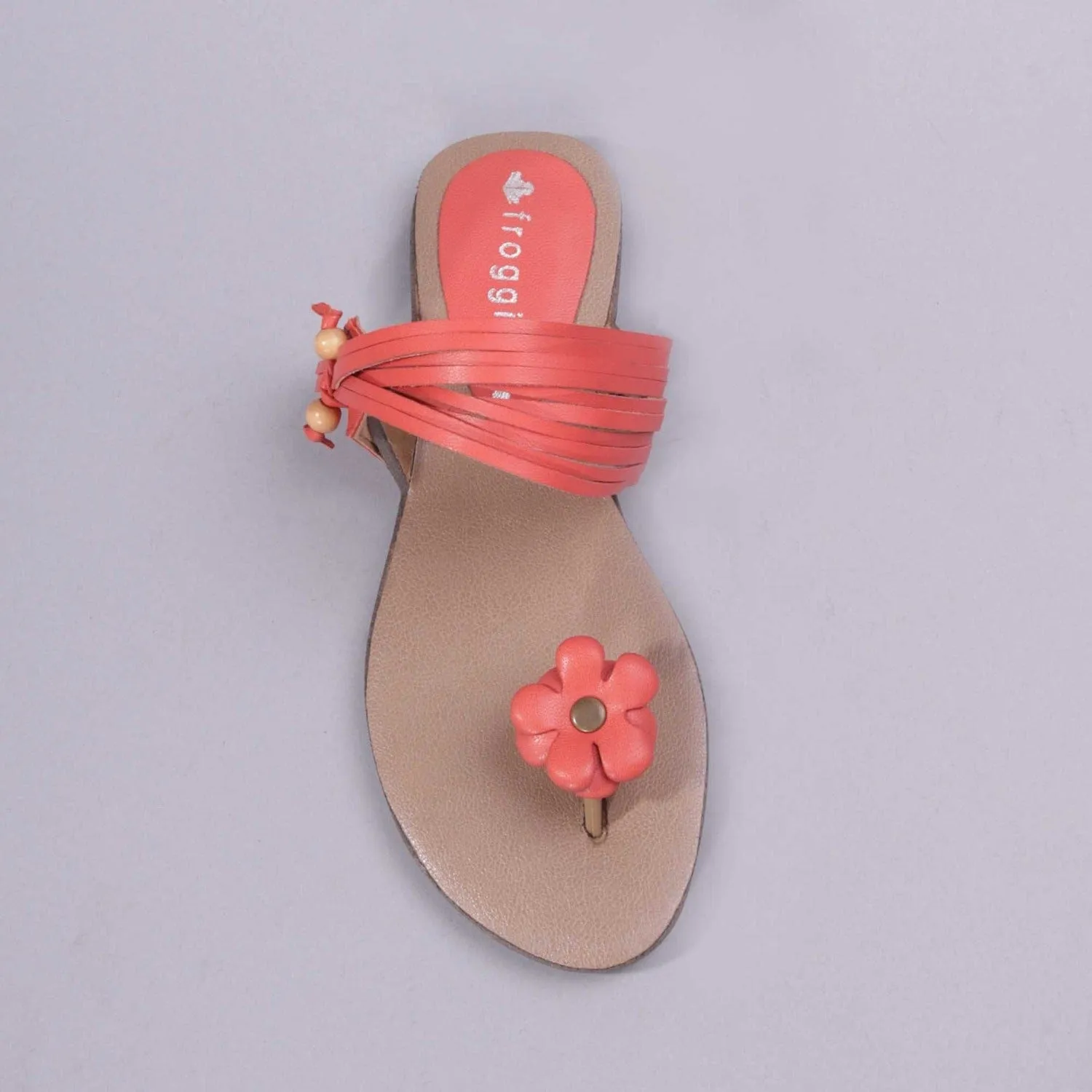 Flower and Strappy Sandal in Coral - 7967