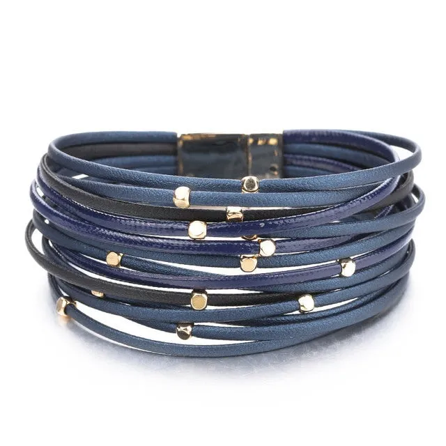 Fresh Accessories - Golden Rain Navy Leather Wrap Bracelet