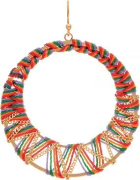 Gold Multicolor Chain and Thread Wrap Earrings