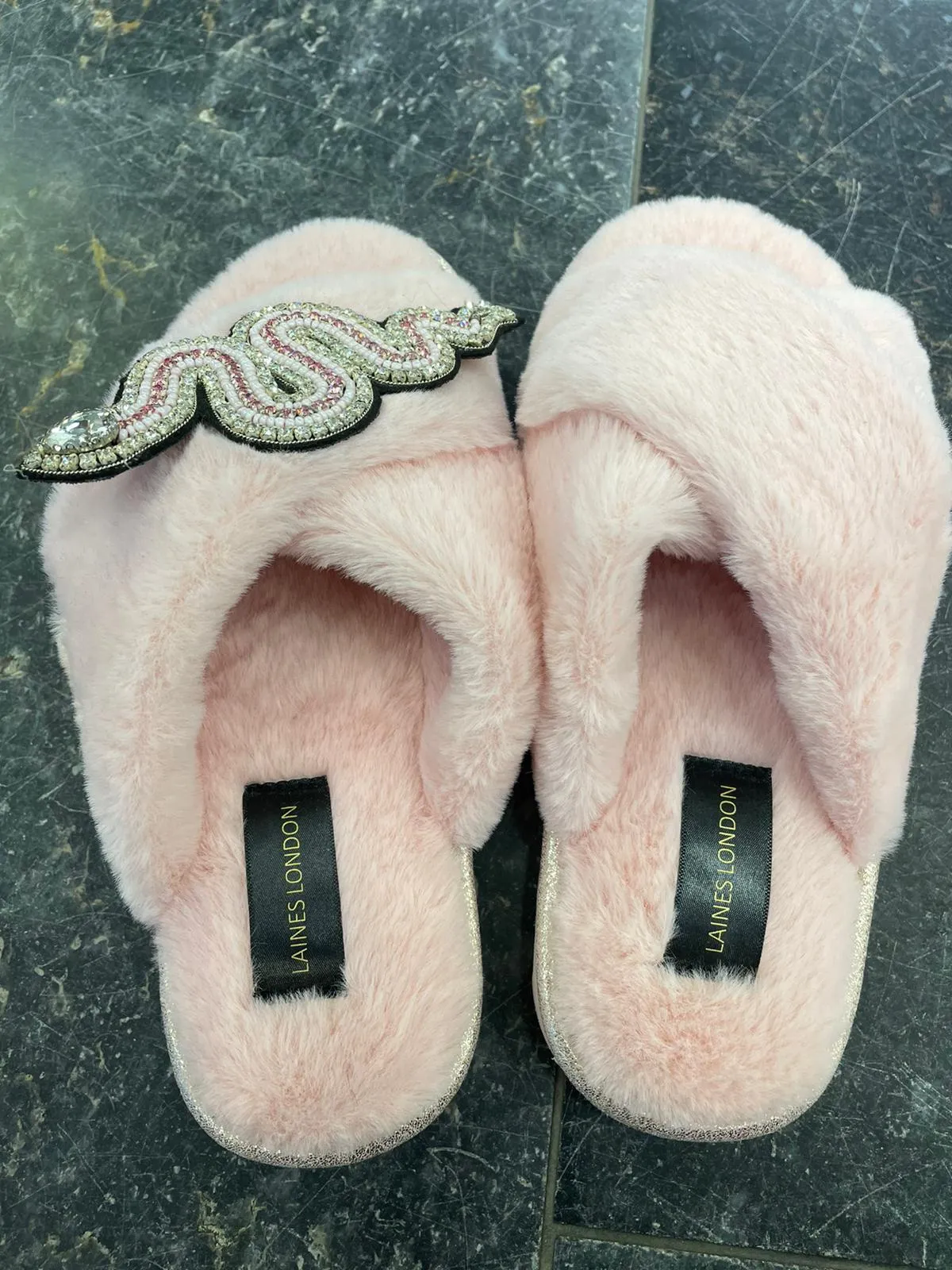 Laines London Pink Snake Slippers