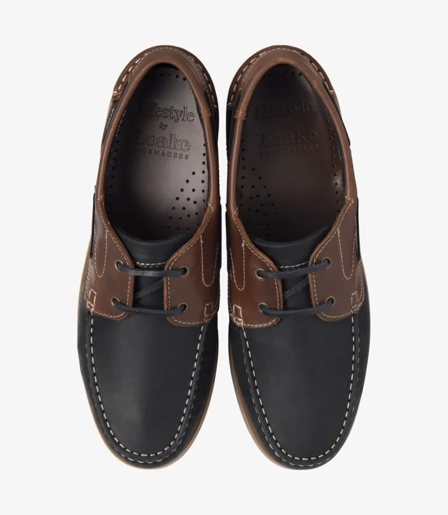 LOAKE Lymington -  Lace up boat shoe - Navy/Brown Nubuck