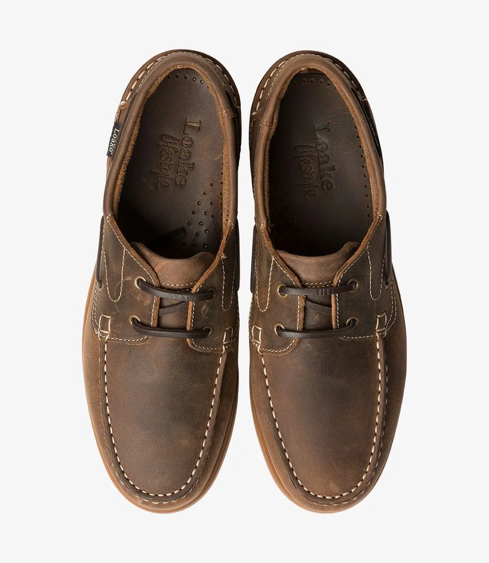 LOAKE Lymington -  Lace up boat shoe- Brown Waxy Leather