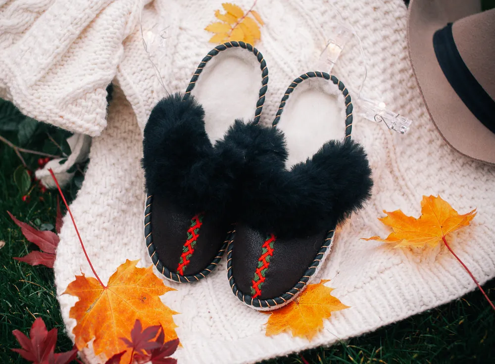 'LUCKY DIP' embroidered sheepskin mules