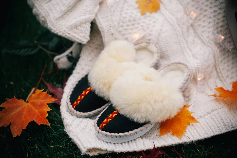 'LUCKY DIP' embroidered sheepskin mules