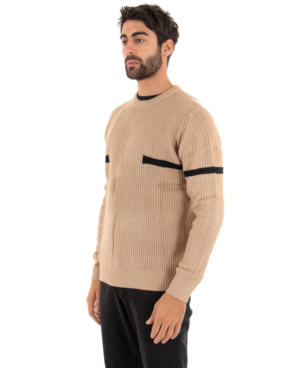 Maglioncino Uomo Girocollo Beige Maglia Inglese Basic GIOSAL-M2460A