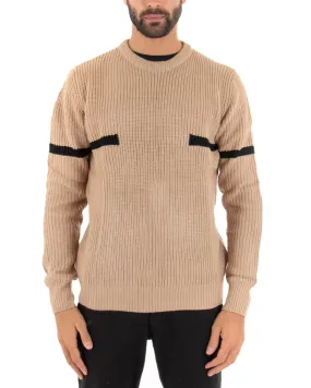 Maglioncino Uomo Girocollo Beige Maglia Inglese Basic GIOSAL-M2460A