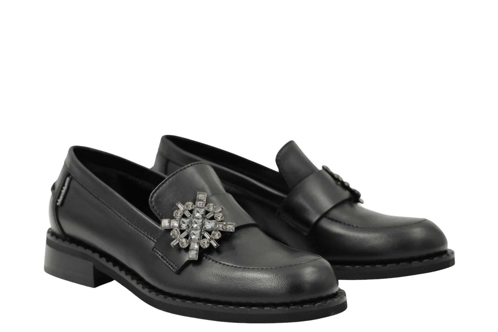 MARCO MOREO Black Leather Loafer with Diamante Detail MILANO C2102