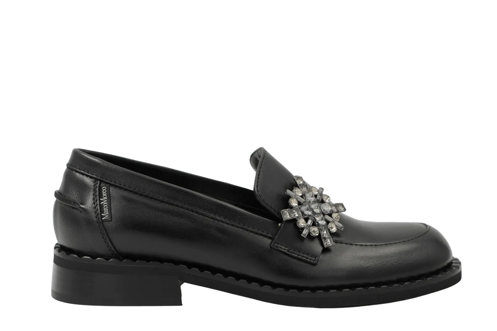 MARCO MOREO Black Leather Loafer with Diamante Detail MILANO C2102