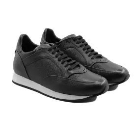 Mens Black Pebble-Grain Leather Jogger Shoes