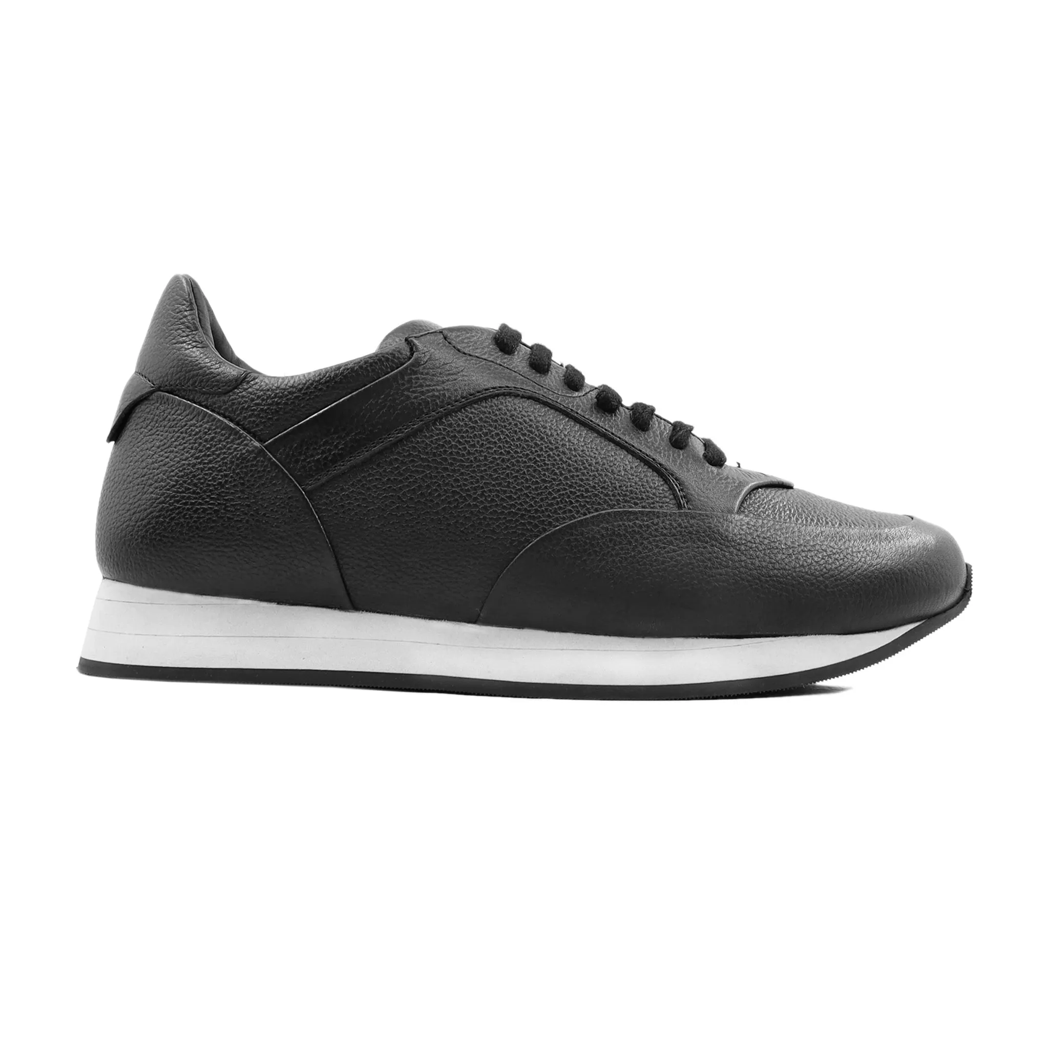 Mens Black Pebble-Grain Leather Jogger Shoes