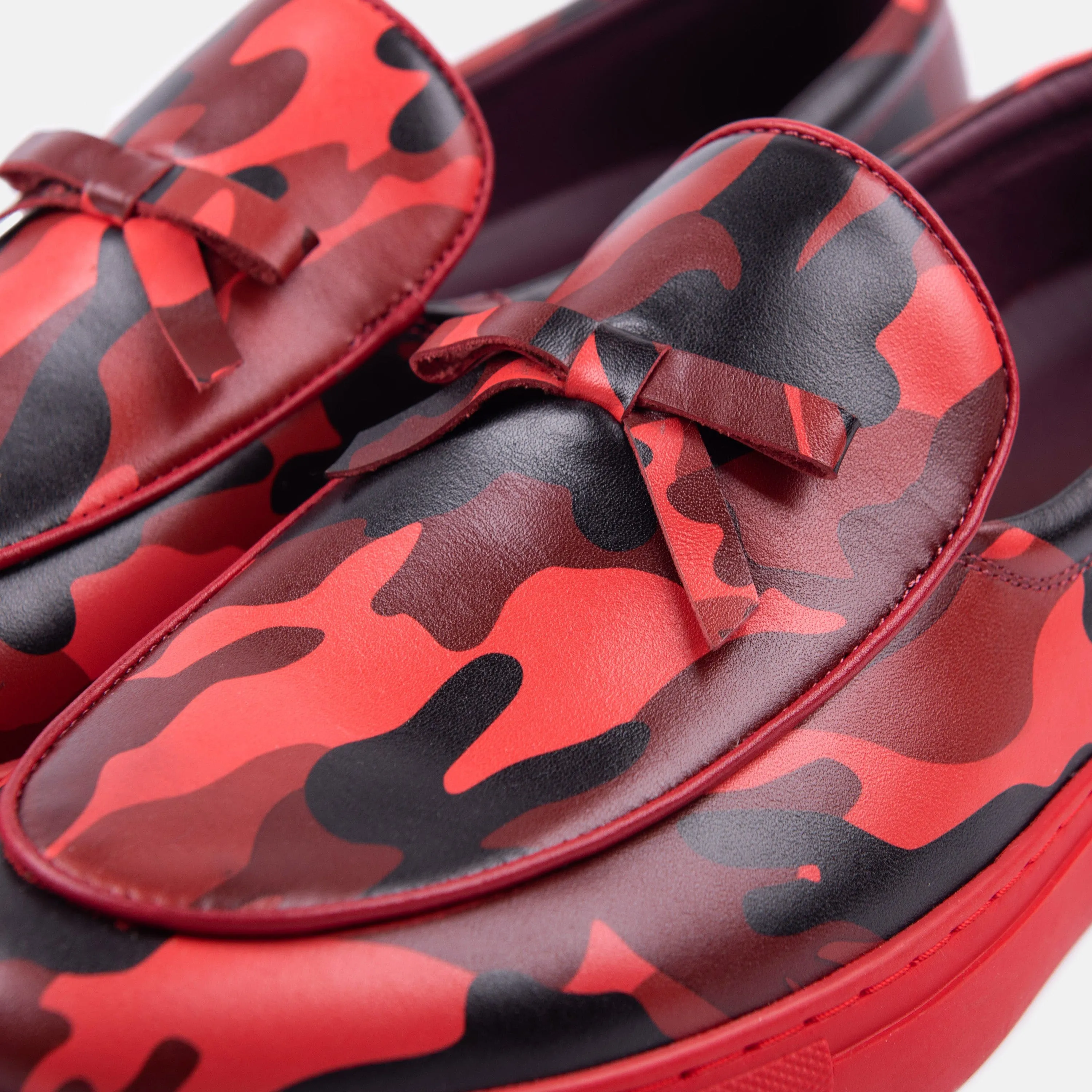 Odell Red Camo Leather Belgian Loafer Sneakers