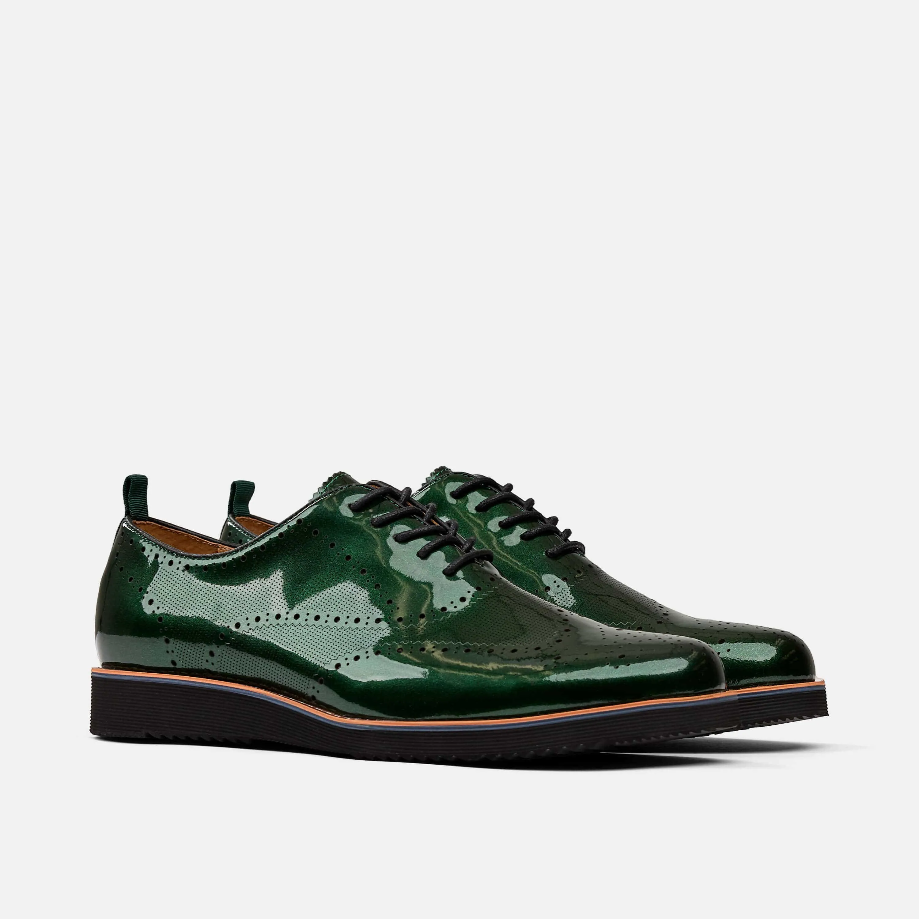 Oscar Forest Green Patent Leather Wholecut Brogue Sneakers